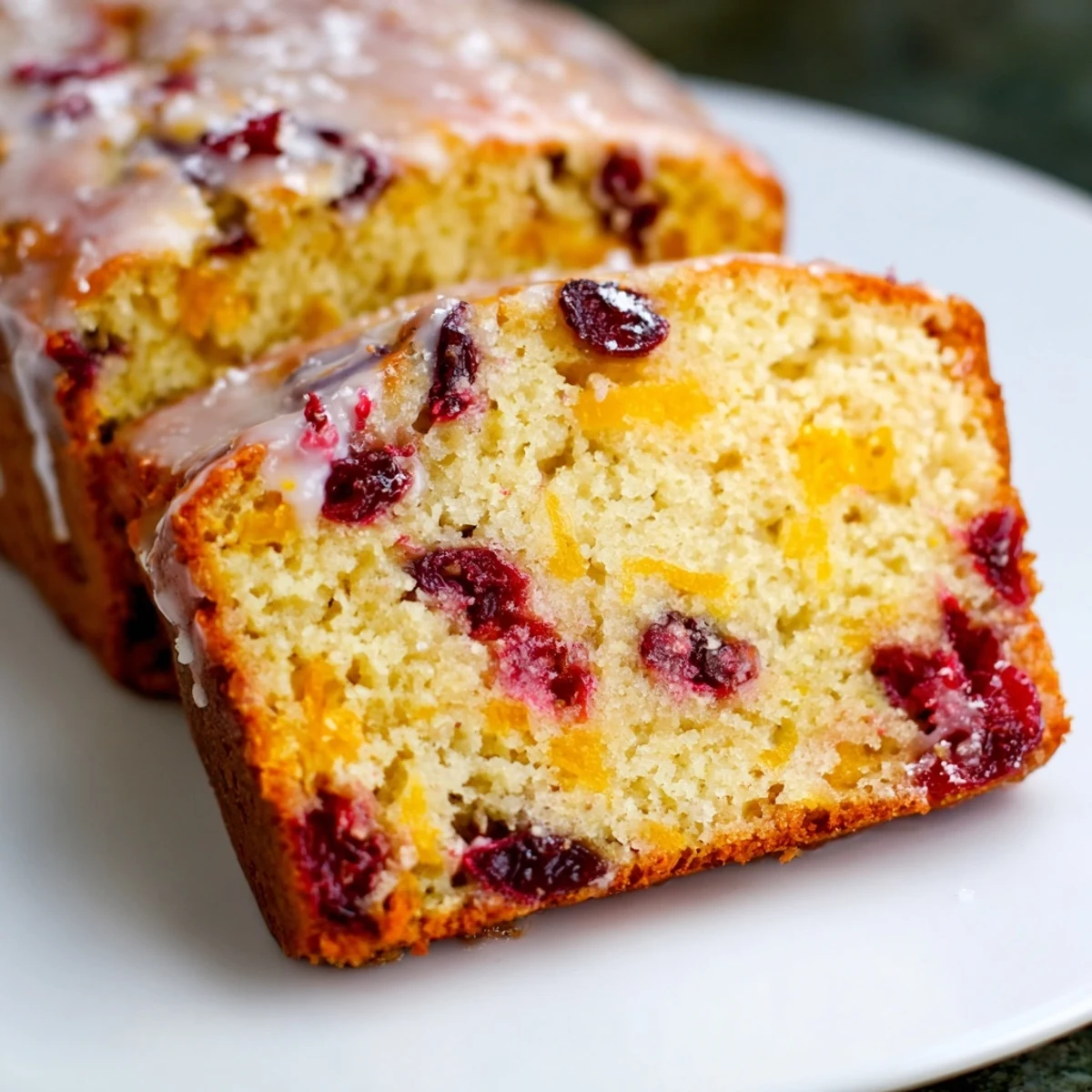 Golden-brown cranberry and orange bread with a rustic top, ready to slice and serve for breakfast.