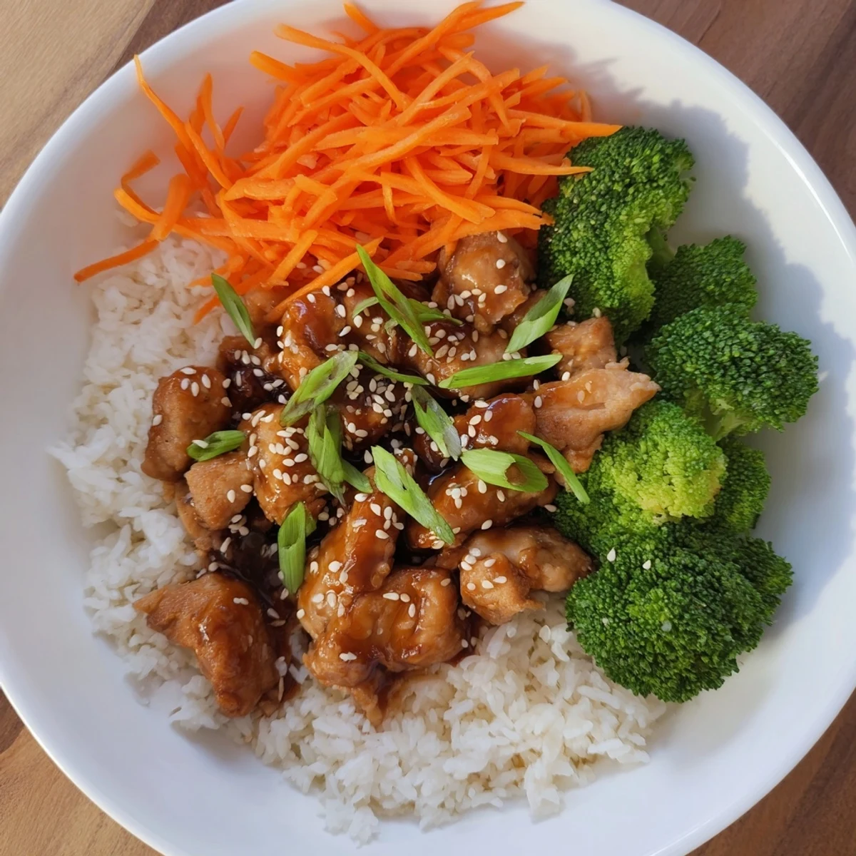 Golden chicken teriyaki bowls with crisp vegetables and fluffy rice, ready to enjoy.