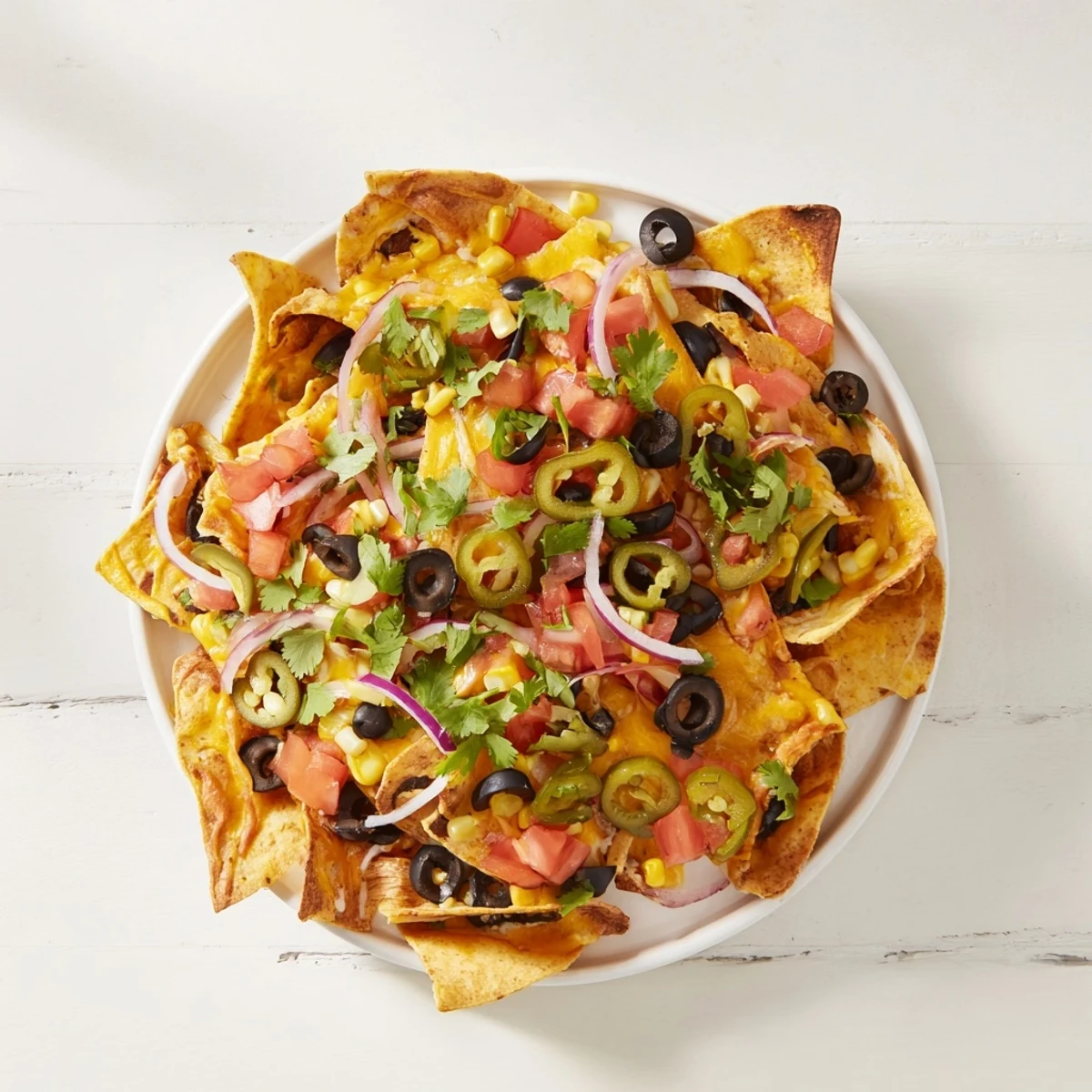 Enjoy the delicious aroma of warm sheet pan nachos, loaded with fresh cilantro and served with side dips.