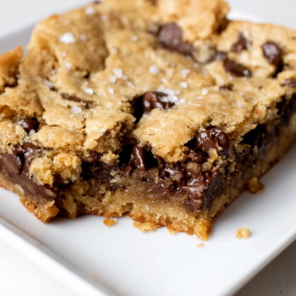 Close-up of the Ultimate Gooey Chocolate Chip Cookie Bars, showcasing a soft, chewy texture and delicious scent.