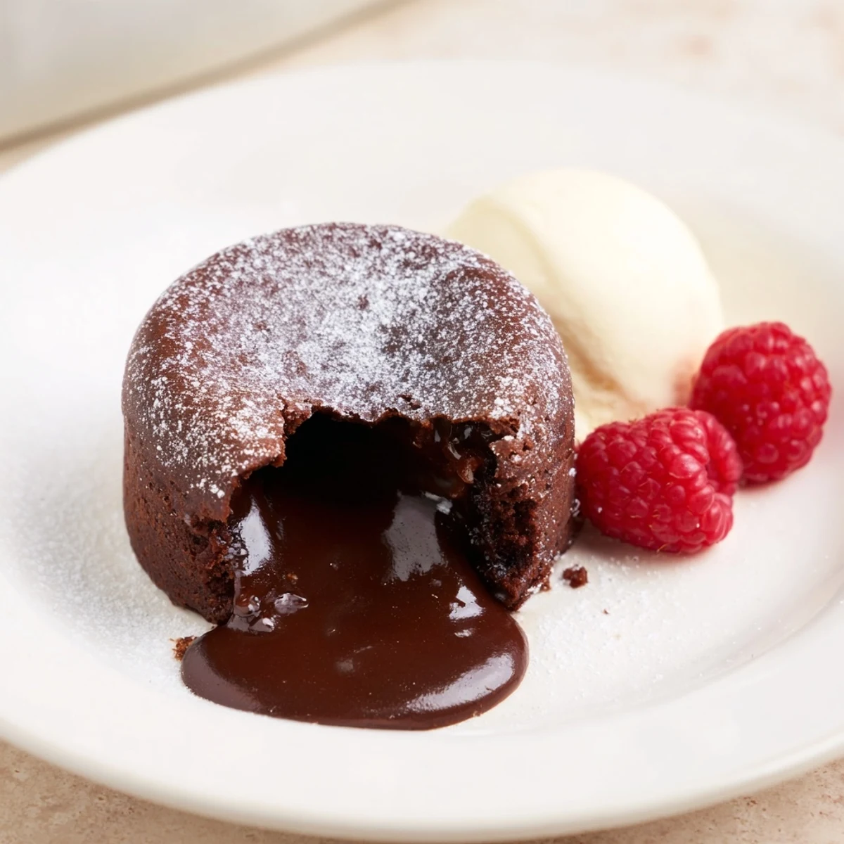 Warm, gooey center oozes from these individual Mini Chocolate Lava Cakes, ready to be devoured.
