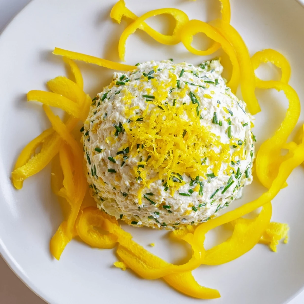 Delicious Tuscan Sunburst appetizer: yellow bell peppers artfully arranged around creamy goat cheese, ready to be enjoyed.