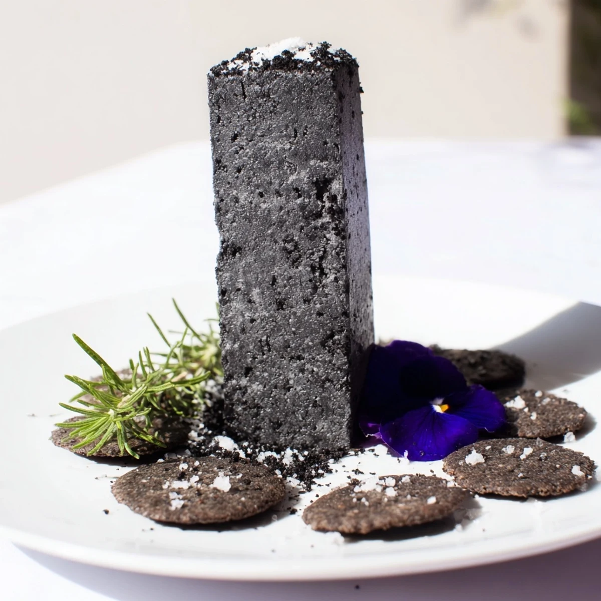 A visually stunning close-up of The Obsidian Peak cheese platter, featuring that dramatic black cheddar.