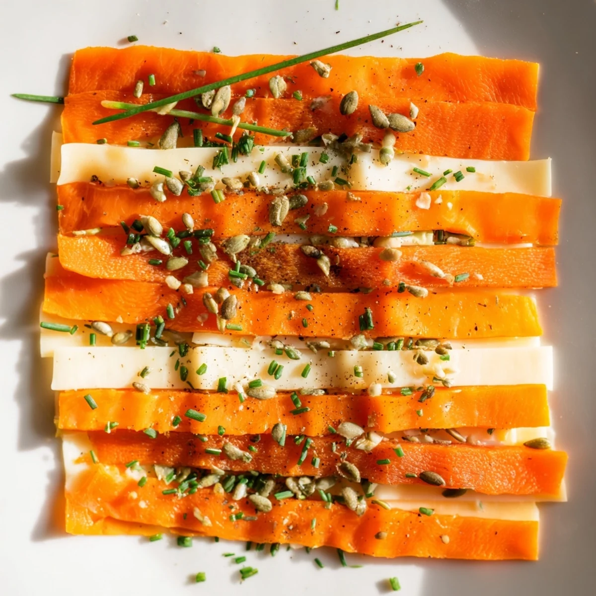 A visually stunning Serengeti Sunset displays alternating bands of apricots and smoked Gouda, ready to serve.