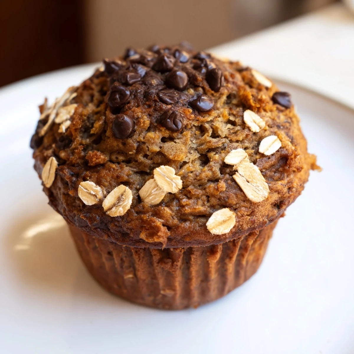 Freshly baked, moist Freezer-Friendly Breakfast Muffins with chocolate chips, ideal for a nutritious and delicious breakfast.