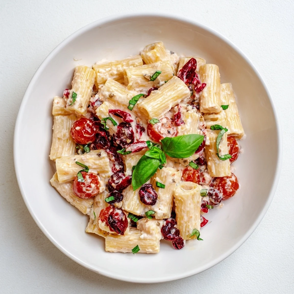 A golden-baked feta pasta with burst cranberries is served hot and ready to enjoy.