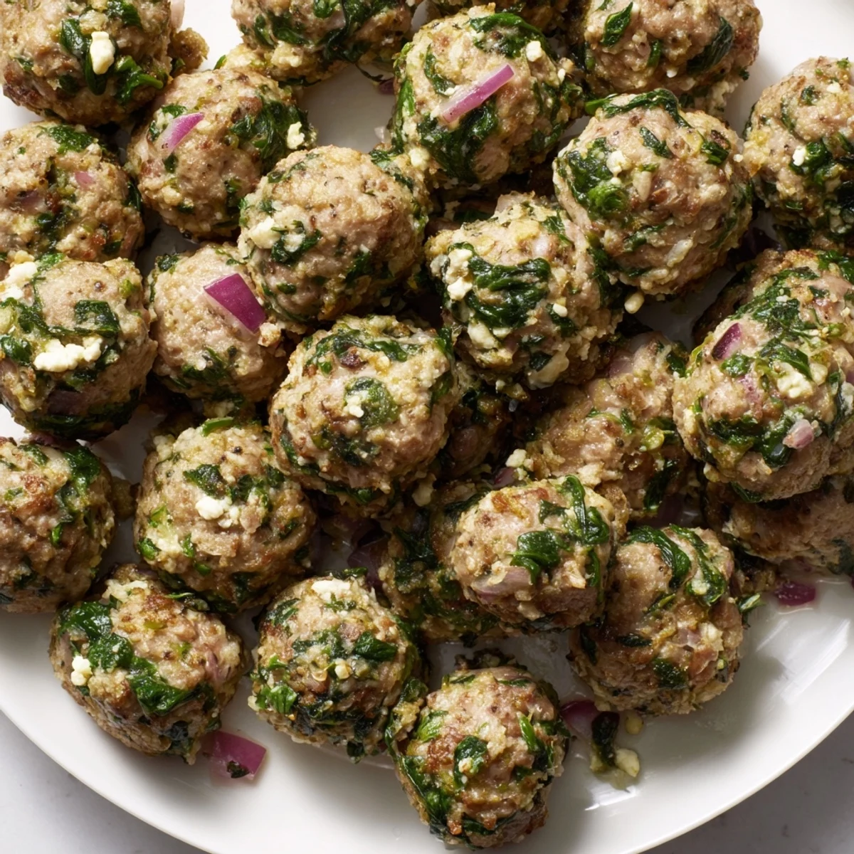 Golden-brown Spinach Feta Turkey Meatballs, tender and juicy, ready to savor for dinner tonight.