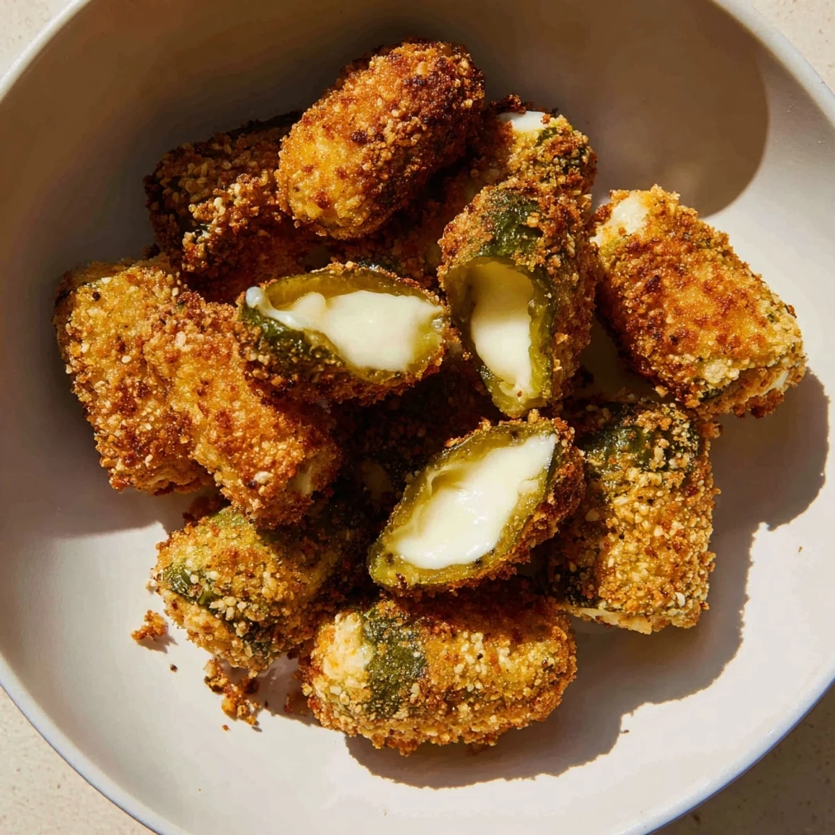 Golden, crispy Crispy Chickle Bites ready to be dunked in creamy, cool ranch dressing.