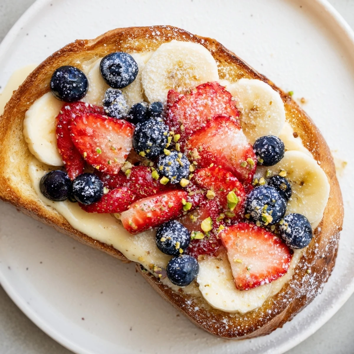 Baked Viral Yogurt Toast, creamy custard filling and colorful fruit topping, ready for breakfast.