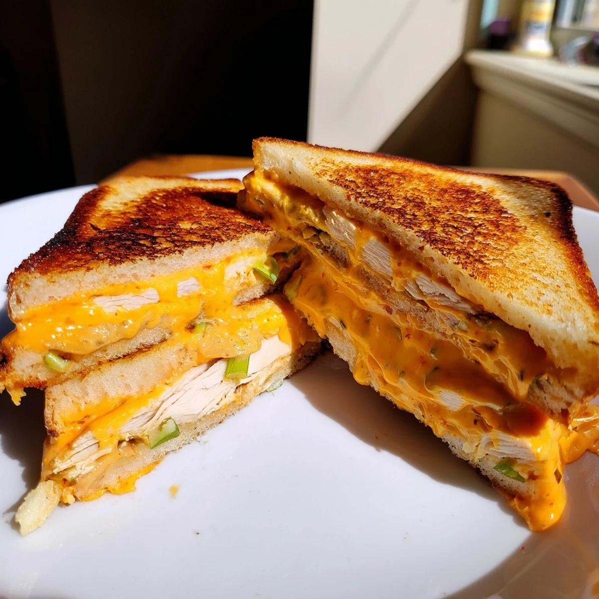 Crispy sourdough bread surrounds flavorful Gochujang Mayo Chicken Sandwich, a quick Korean-American fusion meal.