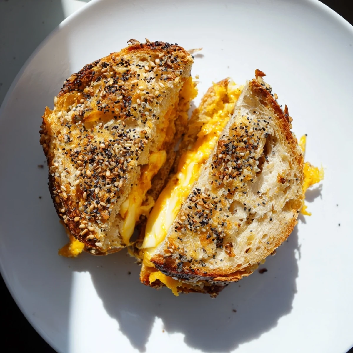 Crispy, golden-brown everything bagel seasoning coats this delicious Everything Bagel Grilled Cheese sandwich.