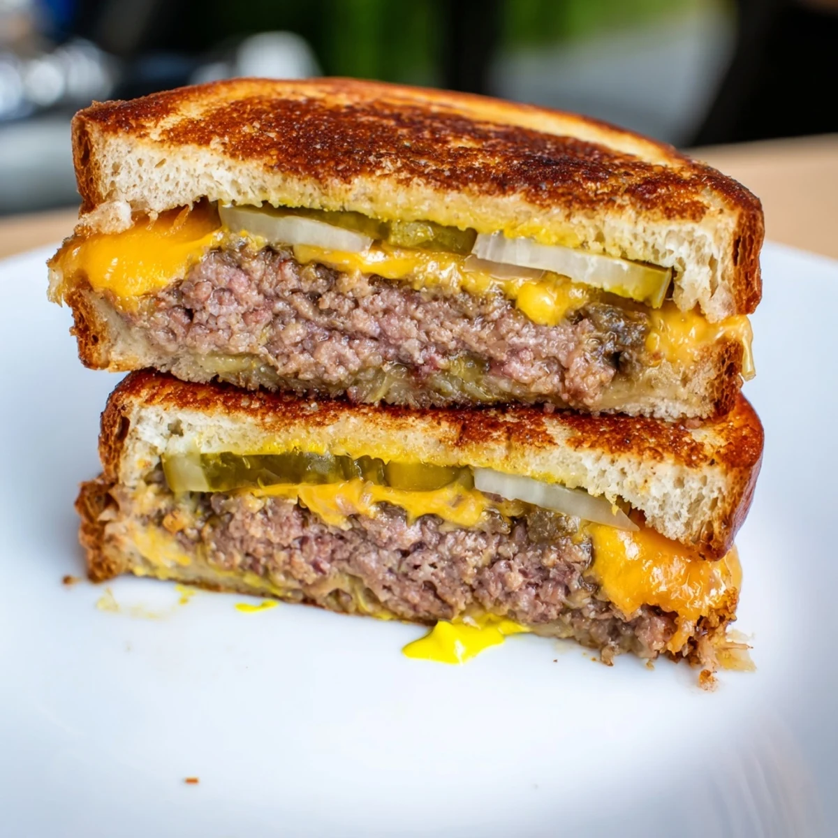 Golden-brown Smashed Burger Grilled Cheese, oozing melted cheddar, is a satisfying American classic.
