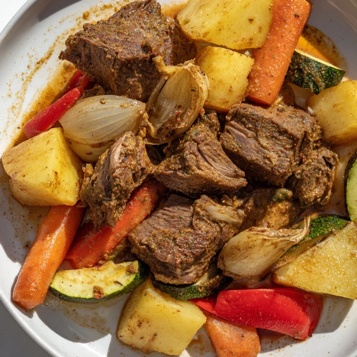 Aromatic Jordanian Zarb: juicy lamb with veggies, beautifully presented for a flavorful meal.