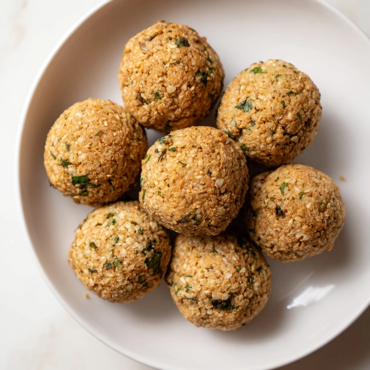 Golden-brown, crispy Levantine falafel balls ready to serve with tahini and fresh parsley.