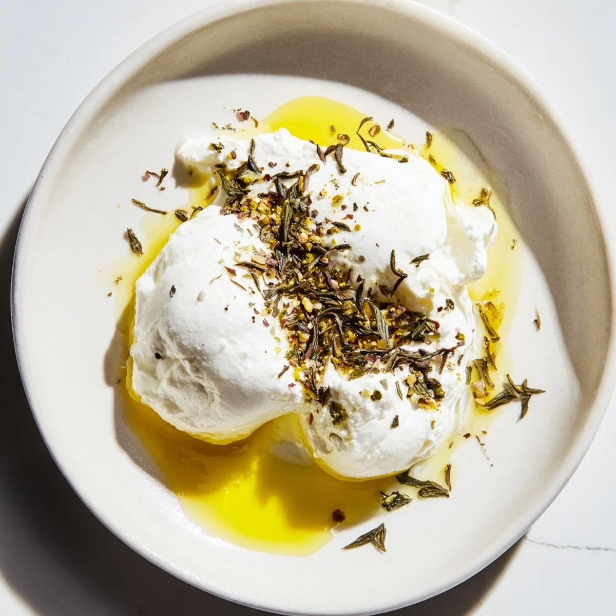 A close-up shot of the tangy Levantine labneh, perfect with warm pita bread.