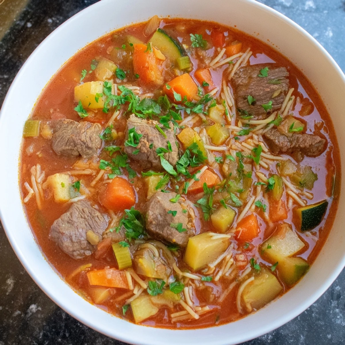 Rich and flavorful Algerian Chorba, with tender lamb and warming spices, ready to enjoy.