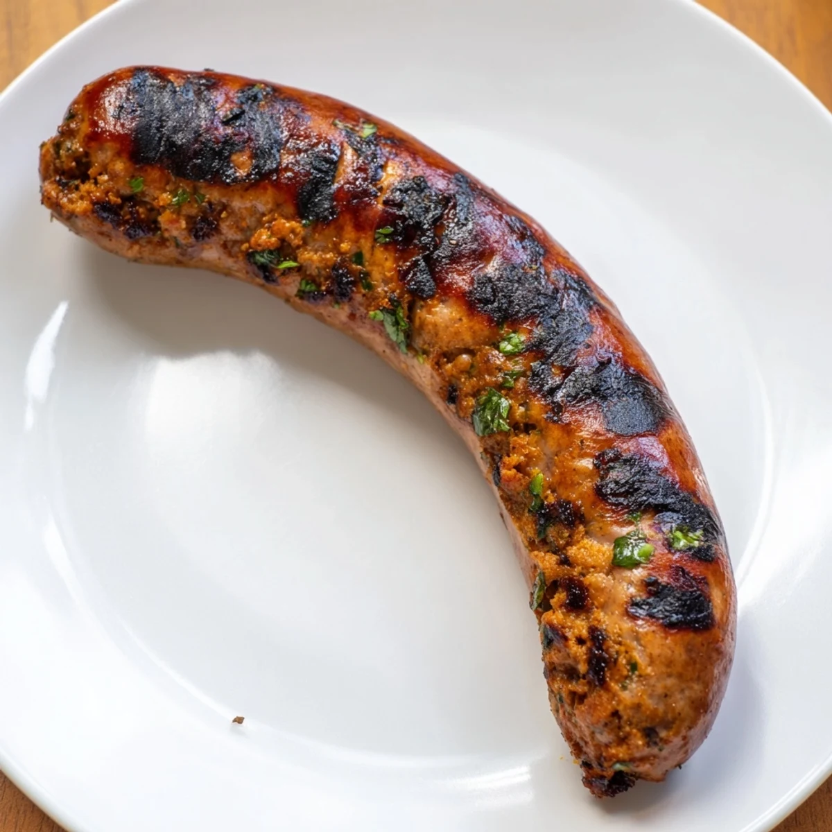 Grilled Tunisian Merguez sausages, sizzling and browned, ready to serve with warm flatbread.