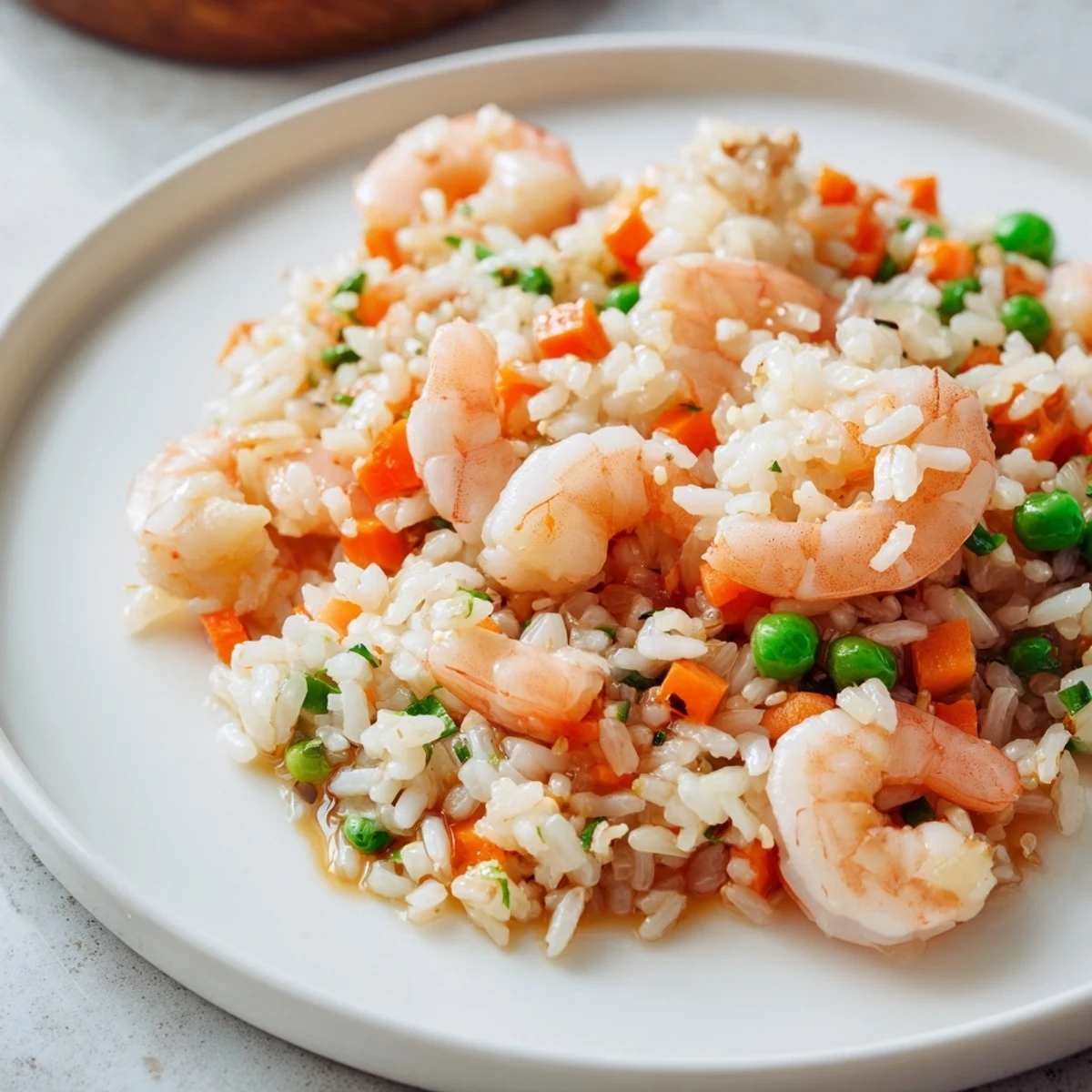 Sizzling garlic shrimp with fluffy jasmine rice, crisp carrots, and sweet peas, all tossed in savory soy sauce for a quick weeknight stir-fry.