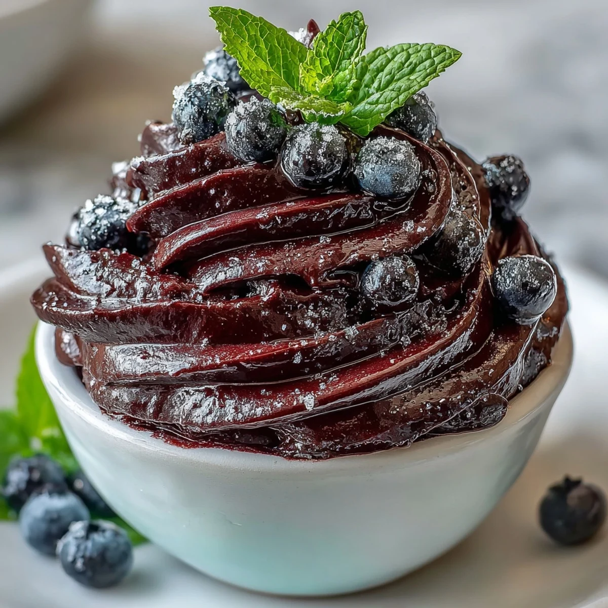 Spoonful of Black Currant Frosting shows a deep purple, silky swirl ready for cupcakes.