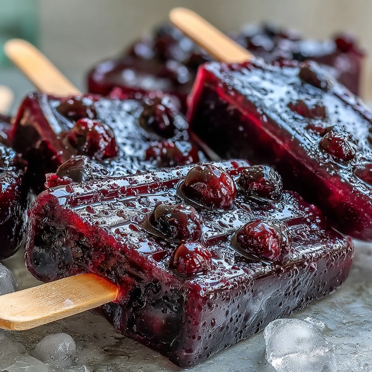 Pouring sweetened blackcurrant syrup into popsicle molds for frozen Black Currant Popsicles, a perfect gluten-free treat for hot days.