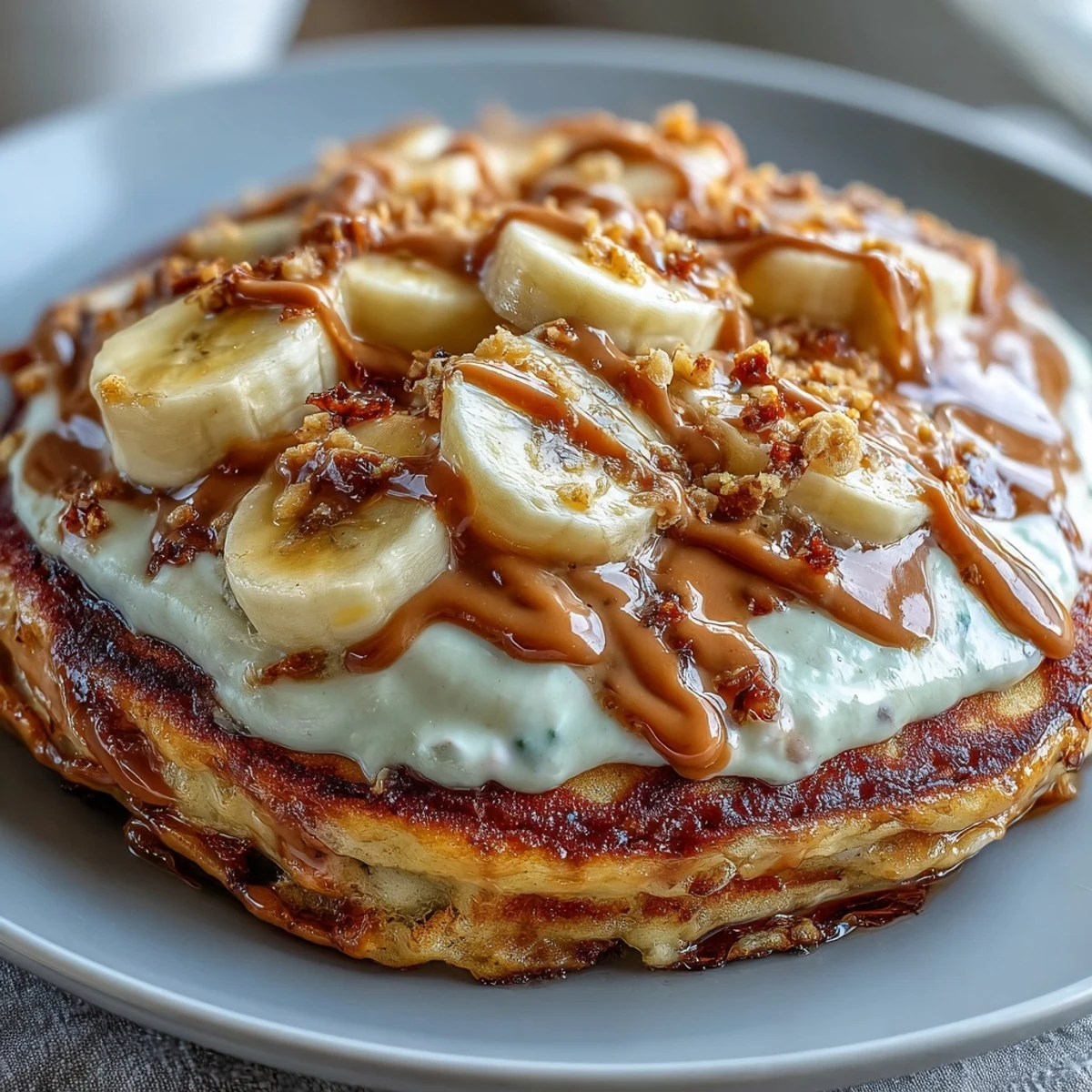 Serving suggestion for High-Protein Breakfast Pizza Bowl, an easy vegetarian breakfast garnished with honey and fresh fruit.