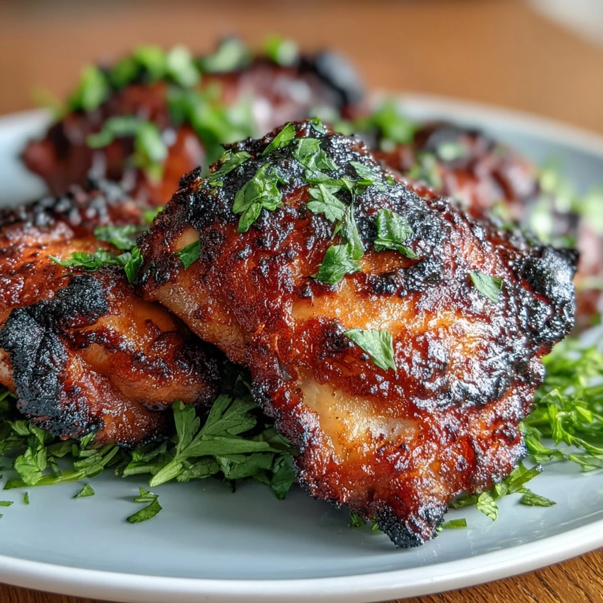 Close-up of golden-brown tandoori chicken, marinated in spiced yogurt and roasted until tender and juicy.  