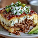 Low-carb cloud bread taco shells cradle seasoned taco meat and zesty pico de gallo, offering a healthy twist on classic tacos.  