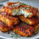 Crispy breaded feta cheese served warm with fresh herbs and a sweet honey drizzle.