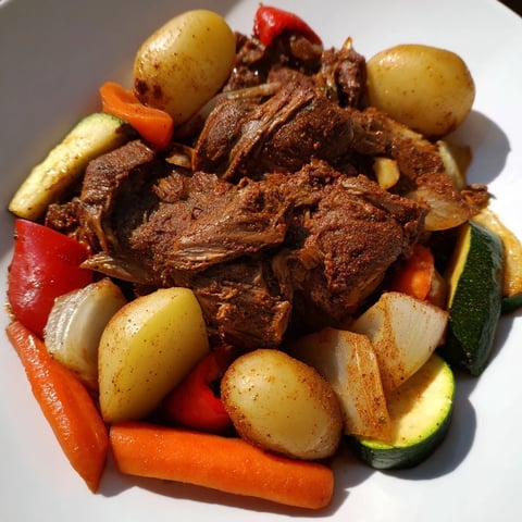 Tender Jordanian Zarb, showcasing slow-cooked lamb and vegetables, a Middle Eastern feast ready to serve.