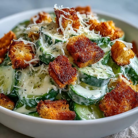 Freshly sliced English cucumbers tossed in a creamy homemade Caesar dressing for a light, crunchy salad.
