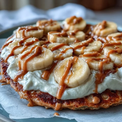 Freshly baked High-Protein Breakfast Pizza Bowl with a golden pancake base topped with creamy Greek yogurt frosting.