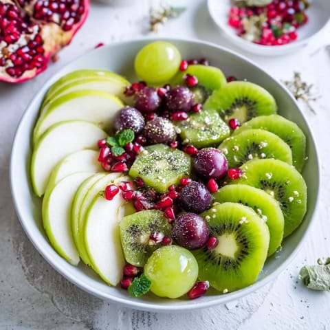 A dazzling photo of The Aurora Borealis Sweep, a colorful dessert fruit platter with shimmering glitter details.