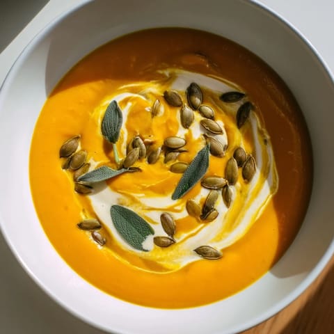 Creamy, golden Butternut Squash Soup swirled with fresh cream, ready to warm you up.