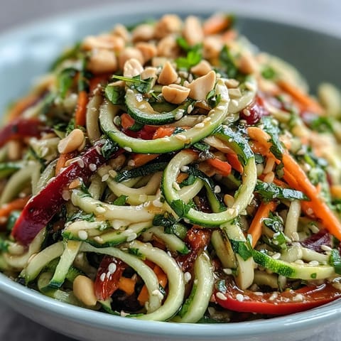 Vibrant spiralized vegetable noodle salad, a refreshing, healthy side dish ready in minutes.