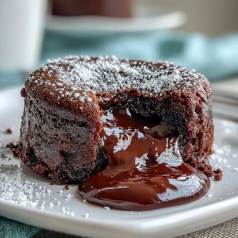 Freshly baked Chocolate Lava Cakes with Espresso rest beside a scoop of melting vanilla ice cream on a dark dessert plate.