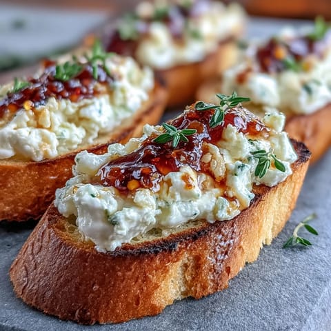 Toasted bread smothered in whipped goat cheese and cream cheese blend, finished with spicy sweet hot honey and fresh thyme.