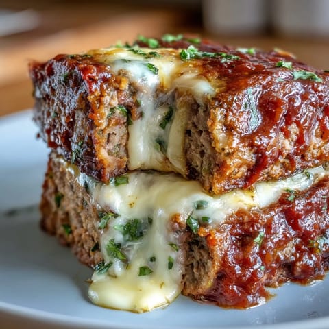 Italian meatloaf with mozzarella baked in marinara sauce, juicy and flavorful for a comforting family dinner.  