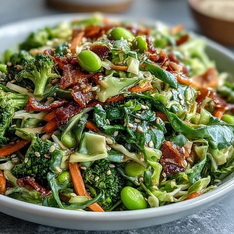 Fresh broccoli crunch salad with vibrant vegetables and a zesty Asian-inspired dressing, perfect for meal prep.  
