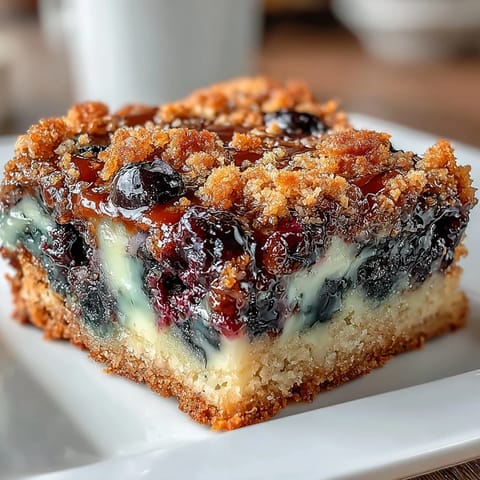 A tray of blueberry blondies, featuring juicy berries and a soft, rich texture, perfect for dessert lovers.