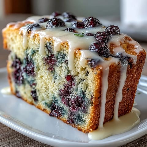 Bright lemon blueberry loaf with a sweet, glossy glaze, ideal for tea parties, brunches, and special occasions.  