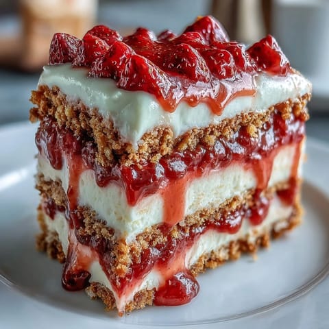 Classic strawberry shortcake with golden biscuit layers, juicy macerated strawberries, and fluffy whipped cream.