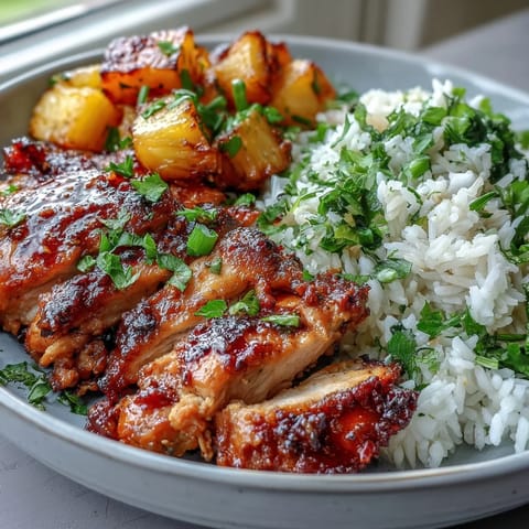 Juicy grilled chicken and pineapple foil packets with tender rice and colorful vegetables.