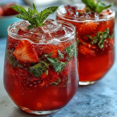 Refreshing strawberry basil lemonade mocktail pitcher with juicy berries and fresh herbs, served over ice in a clear glass pitcher.