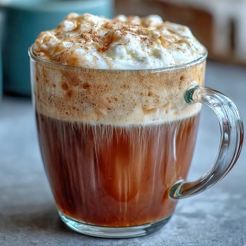 Creamy dandelion tea latte with oat milk and vanilla, topped with cinnamon foam in a cozy mug.