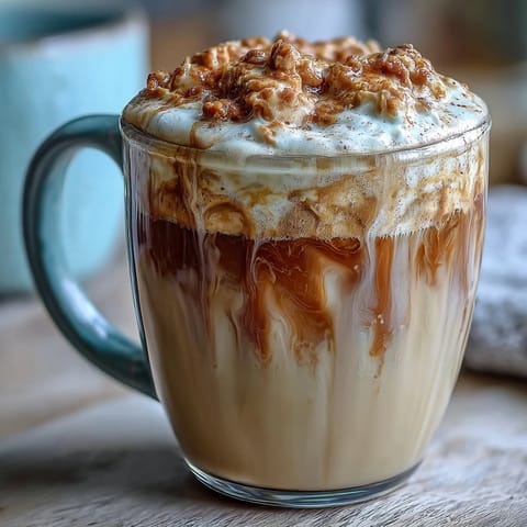 Warm dandelion tea latte with oat milk and vanilla, garnished with a sprinkle of cinnamon for a soothing drink.