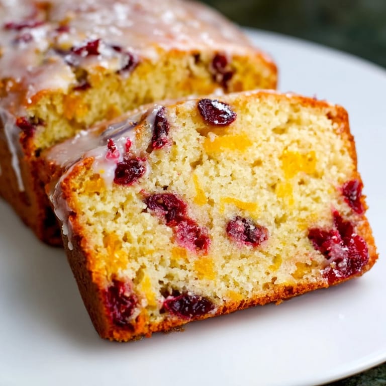 Golden-brown cranberry and orange bread with a rustic top, ready to slice and serve for breakfast.