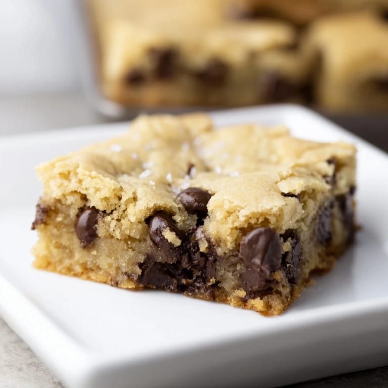 Freshly baked Ultimate Gooey Chocolate Chip Cookie Bars with melted chocolate, perfect dessert squares.
