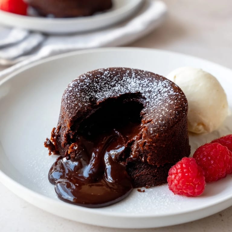Elegant Mini Chocolate Lava Cakes, dusted with powdered sugar, offering a rich, chocolatey molten delight.