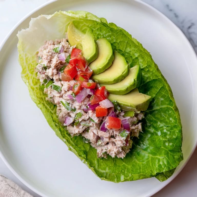Delicious Quick & Healthy Tuna Salad Lettuce Wraps, a light and healthy meal with fresh ingredients arranged artfully.