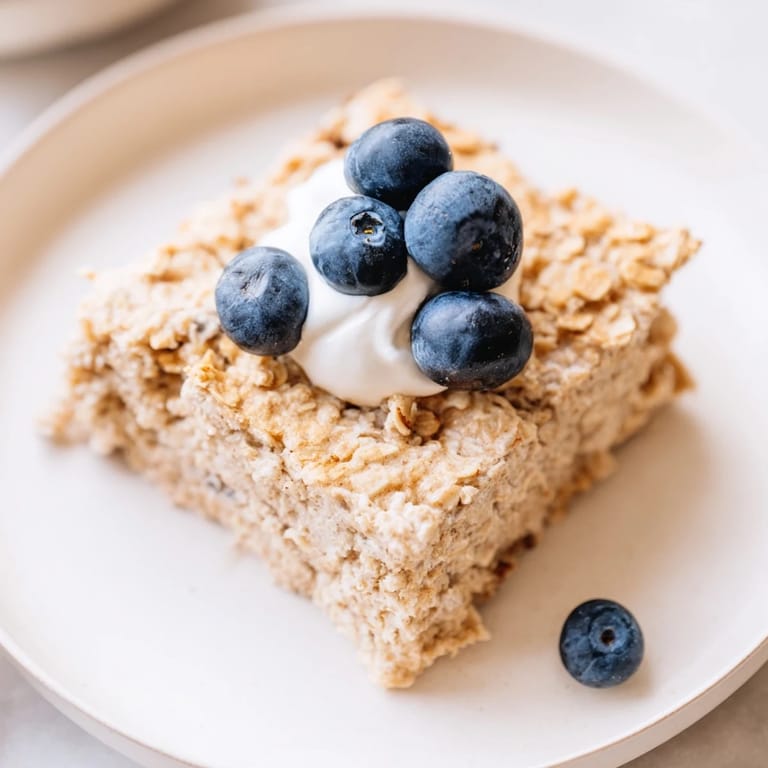 Imagine a hearty square of Protein Pancake Oats, with the inviting aroma of cinnamon and vanilla.